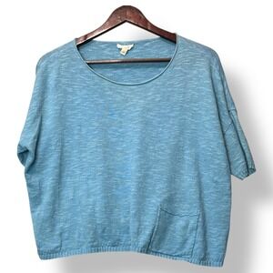 Eileen Fisher Womens Boxy Linen Cotton Knit Top PS Blue Sustainable Hygge Luxe